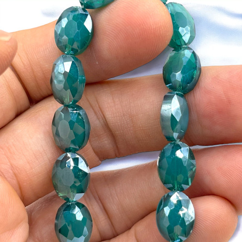 12x9mm Ocean Blue Green Faceted Thunder Polish Ovals (17pc Strand)