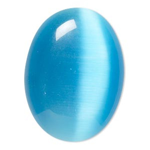 Cabochon, cat's eye glass (fiber optic glass), turquoise blue, 40x30mm calibrated oval, quality grade