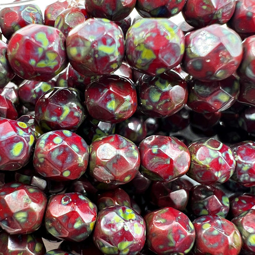 6mm Maroon with Picasso Fire Polish Beads (25 Beads)