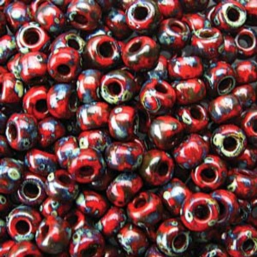 6/0 Opaque Red Garnet Picasso Miyuki Seed Beads (6-4513) 20g