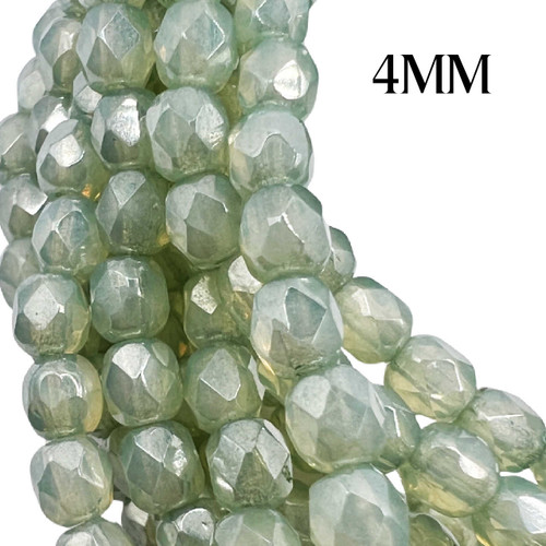 4mm Pale Sage Luster Fire Polish Beads (50pc Strand)