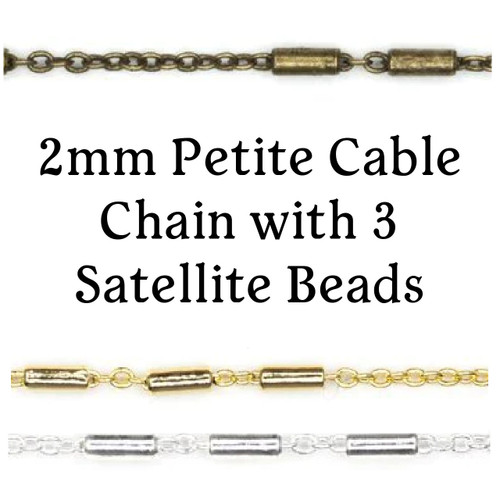 2mm Petite Cable Chain with 3 Satellite Beads