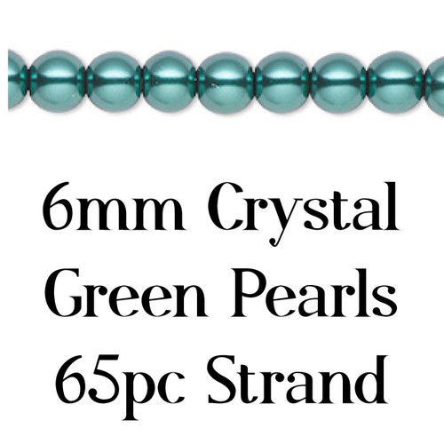 6mm Crystal Green Pearls (65pc Strand)