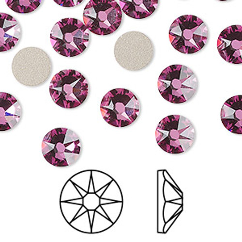 SS34 Dark Rose Austrian Flat Back Crystals (6pk)