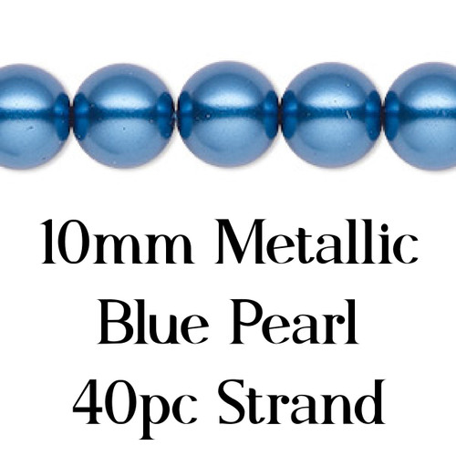 10mm Metallic Blue Pearl Strand (40 Beads)