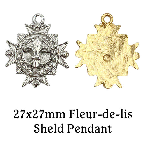 27x27mm Fleur-de-lis Shield Pendant (1 Piece)