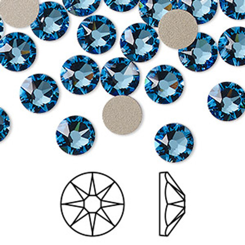 SS34 Cool Blue Austrian Flat Back Crystals (6pk)