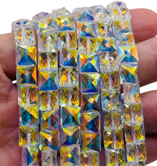 8mm Square Super AB Thunder Polish Crystals (25pk)