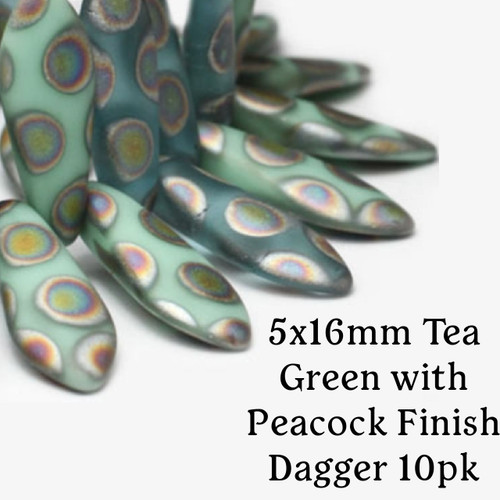 5x16mm Daggers Tea Green with a Peacock Finish (10pk) 5x16mm Daggers Tea Green with a Peacock Finish (10pk)