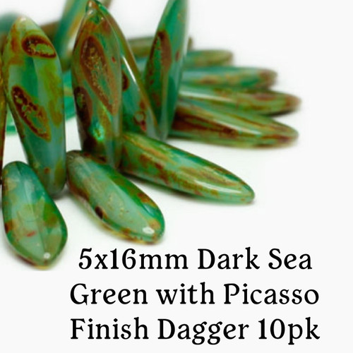5x16mm Daggers Dark Sea Green with Picasso Finish (10pk)