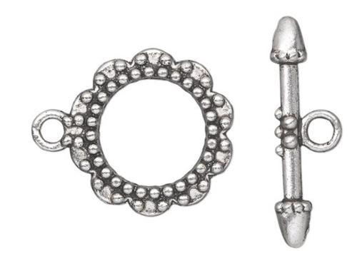 20mm Round Beaded Toggle (Antique Silver) 2 Sets