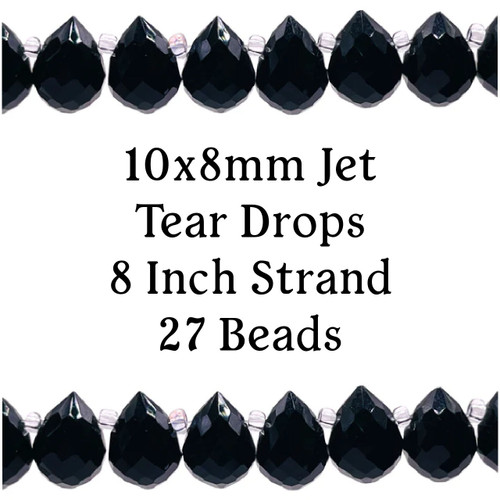 10x8mm Jet Tear Drop Strand