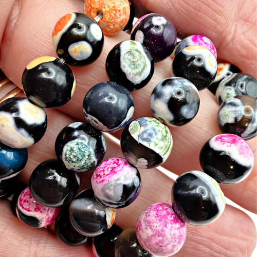 8mm Rainbow Agate Dyed Black Round Strand - 6 Inch Strand