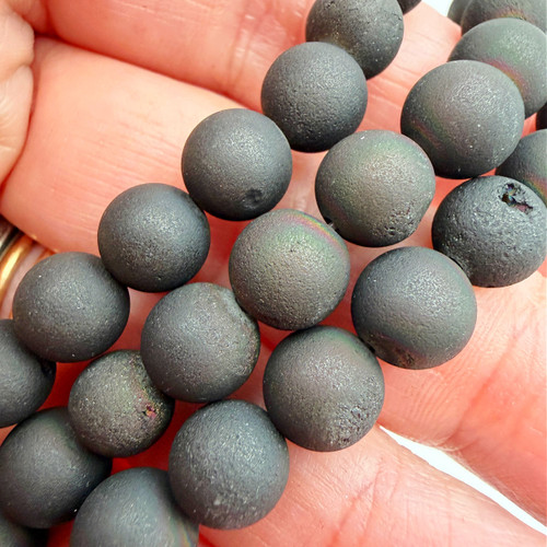 8mm Metallic Black Drazy Agate (24 Bead Strand)