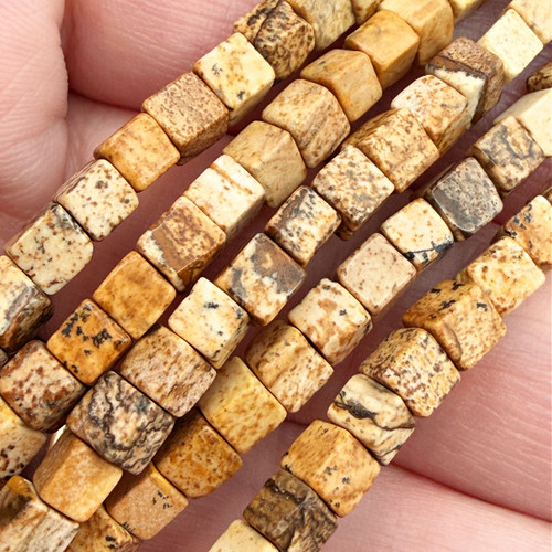 4mm Picture Jasper Cube Strand (48 Bead Strand)
