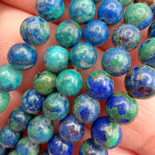 6mm Natural Azurite Smooth Round Strand (64 Bead Strand)