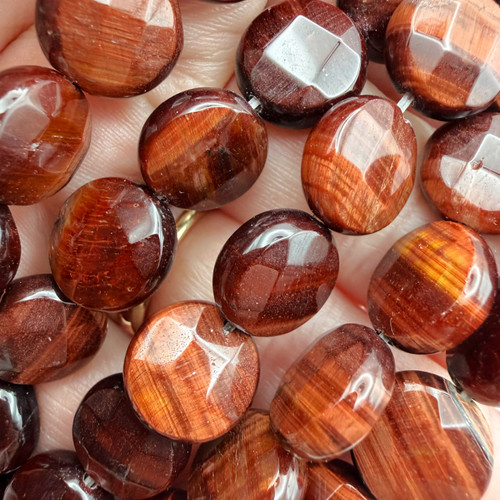 12mm Red Tiger Eye Faceted Coin Strand (32 Bead Strand)