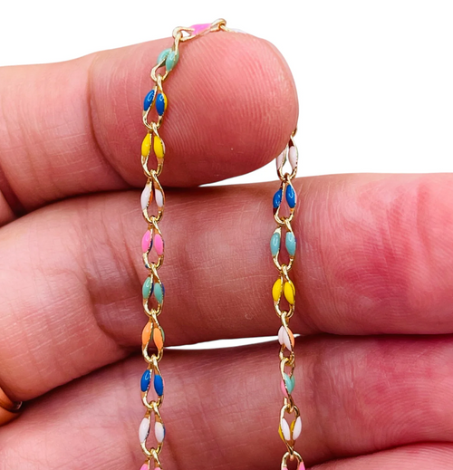 6x4mm Stainless Steel Chain Rainbow (Sold in 1yd package)