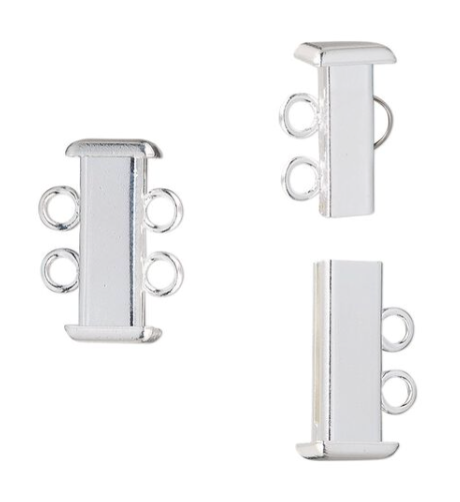 16x7mm Two Strand Rectangle Slide Clasp Silver Plated (1 Clasp)