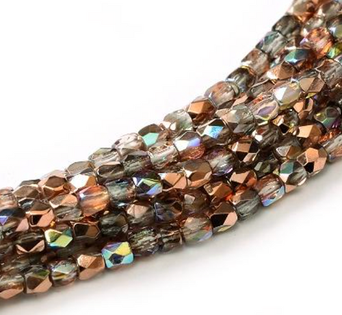 2mm Crystal Copper Rainbow Fire Polish Beads (50pk)