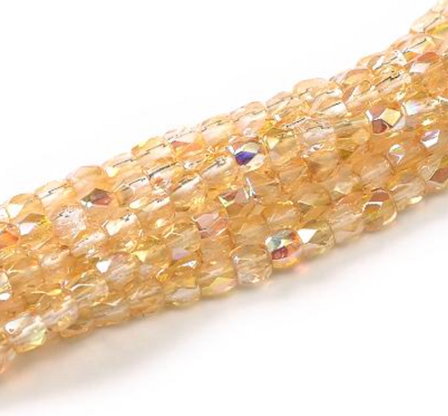 2mm Crystal Yellow Rainbow Fire Polish Beads (50pk)