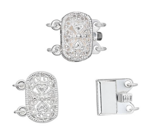 14x9mm Silver Plated Oval Two Strand Clasp (1 Clasp)