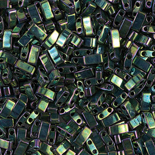 Metallic Green Iris Half Tila Beads(2 Hole) TLH468