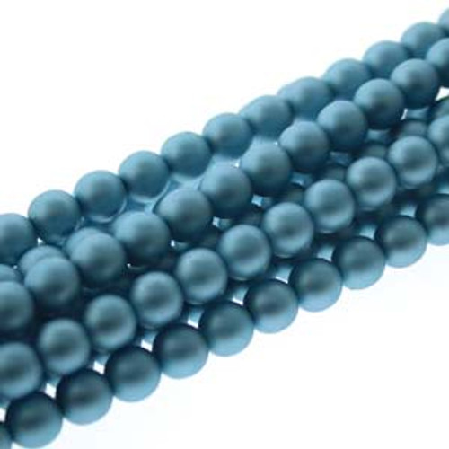 4mm Matte Cerulean Glass Round Pearls - 120 Beads
