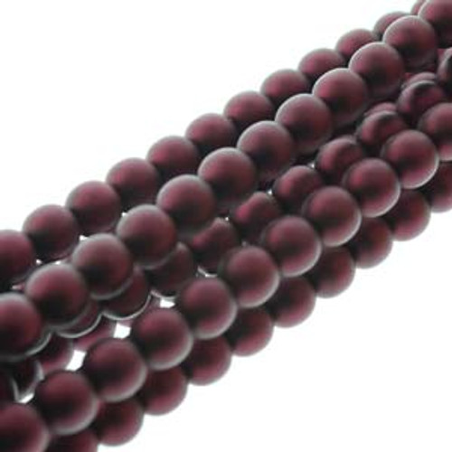 6mm Matte Burgundy Glass Pearls - 75 Beads