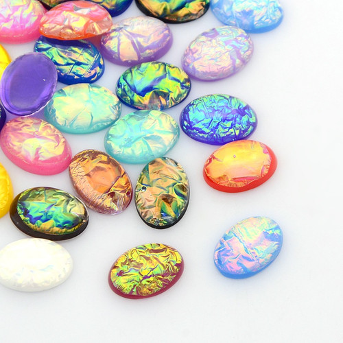 25x18x9mm Oval Resin Imitate Opalite Cabochons, Mixed Color (6pk)