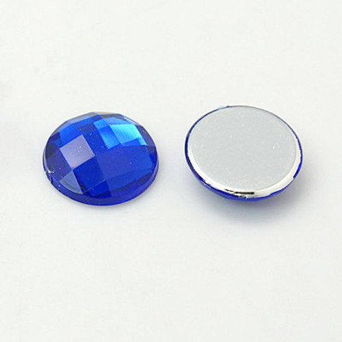 Imitation Taiwan Acrylic Rhinestone Cabochons, Faceted, Half Round/Dome, Dark Blue, 18x5mm (6pk)