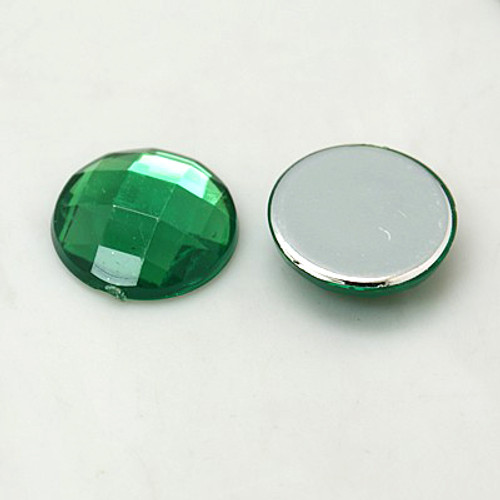 Imitation Taiwan Acrylic Rhinestone Cabochons, Faceted, Half Round/Dome, Green, 18x5mm (6pk)