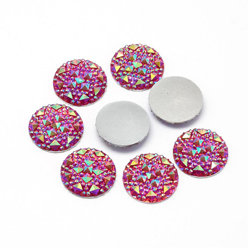Resin Cabochons, Buttom Silver Plated, AB Color, Half Round/Dome, Red, 18x3.5mm (6pk)