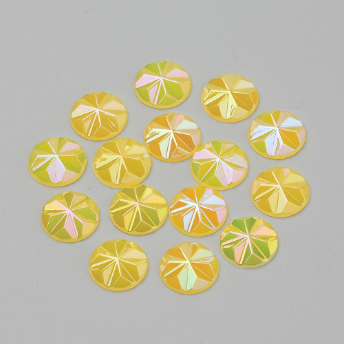 Acrylic Cabochons, AB Color Plated, Faceted, Dome/Half Round, Yellow Gold, 12x3mm (12pk)