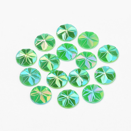 Acrylic Cabochons, AB Color Plated, Faceted, Dome/Half Round, Lime Green, 12x3mm (12pk)