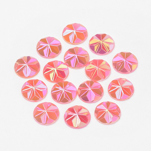 Acrylic Cabochons, AB Color Plated, Faceted, Dome/Half Round, Salmon, 12x3mm (12pk)