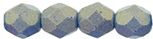 6mm Sueded Gold Capri Blue Fire Polish Beads (25pk)
