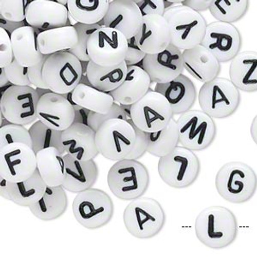 Double Sided Alphabet Letter Beads, 7mm White &Black Round