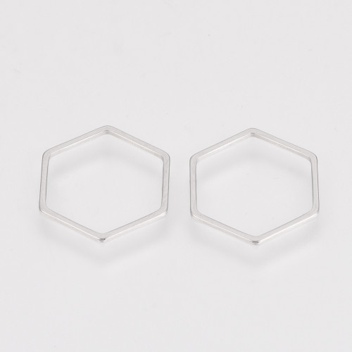 Stainless Steel Linking Ring, Hexagon, Stainless Steel Color, 22x22.5x0.8mm (2pk)