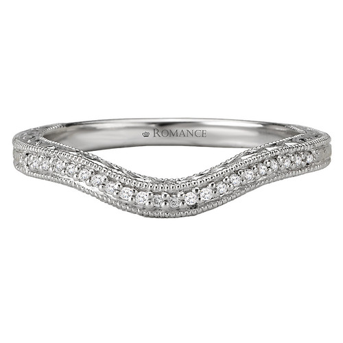 18KW ROM CURVED DIA BAND W/   ENGRAVING and MLGN, D.06CTW