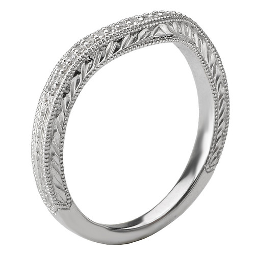 18KW ROM CURVED DIA BAND W/   ENGRAVING and MLGN, D.06CTW