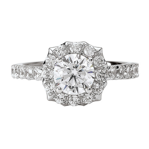 14KW ROM COM RD HALO DIA RING D7/8CTW, INC 3/8CT RD CTR 14KW ROM COM RD HALO DIA RING D7/8CTW, INC 3/8CT RD CTR