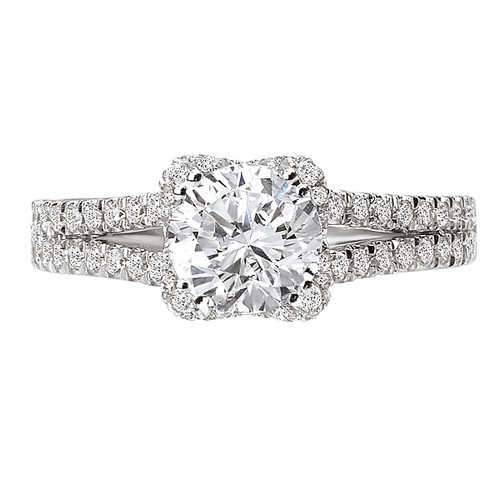 14KW ROM COM V-SHANK DIA HALO RING, D7/8CTW, INCL 1/2CT RD 14KW ROM COM V-SHANK DIA HALO RING, D7/8CTW, INCL 1/2CT RD