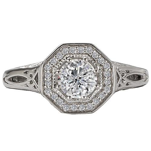 14KW PET OCTAGON HALO DIA RINGMLGN, D1/2CTW, INCL 3/8CT RD