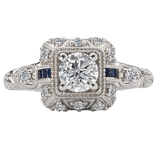 14KW ROM DIA/SAPPH ENGRV RING D5/8CT,S.08CT, INCL 3/8CT RD 14KW ROM DIA/SAPPH ENGRV RING D5/8CT,S.08CT, INCL 3/8CT RD