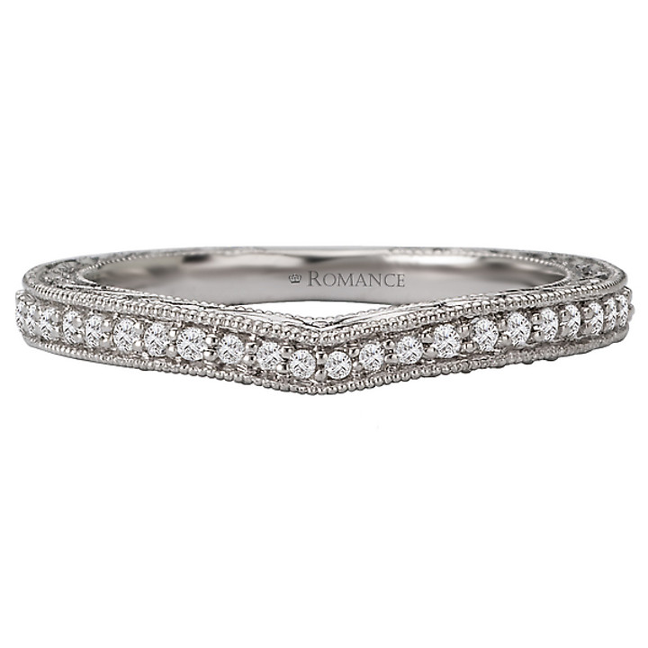 18KW ROM DIA CURVED BAND      MLGN/FILIGREE, D1/3CTW