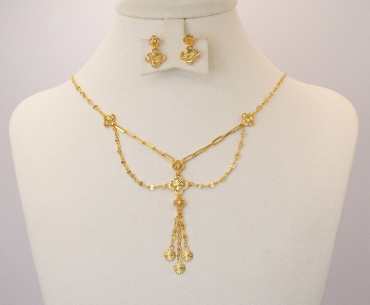 YELLOW GOLD NECKLACE WITH EARRY, YGSET22K012, Weight:12.1g