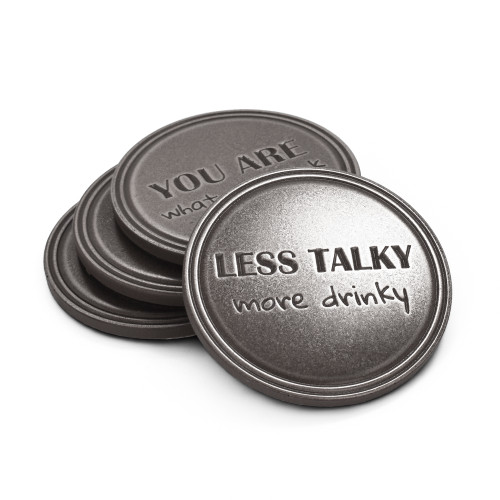 Cocktail Humor Drink Coasters Set of 4 - Brushed Nickel Finish