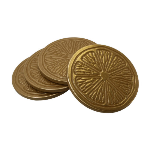 Fruit Slice Drink Coasters Set of 4 - Gold Finish