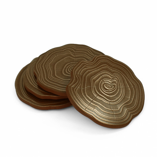 Wood Grain Drink Coasters Set of 4 - Gold Finish